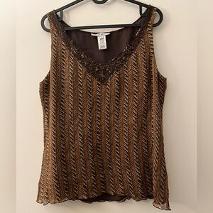 100% Silk Nine West Brown Beaded Tank Top